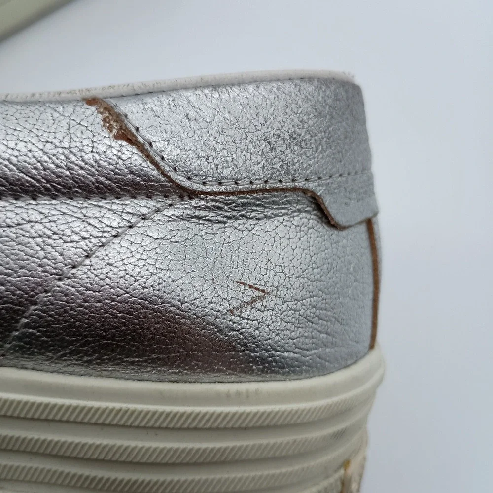 Saint Laurent Paris Silver Metallic Leather Low Top‎ Platform Sneakers EU 40